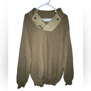 Orvis Men’s Cable Knit Mechanics Style Shawl Sweater Brown Elbow Patch Size XL